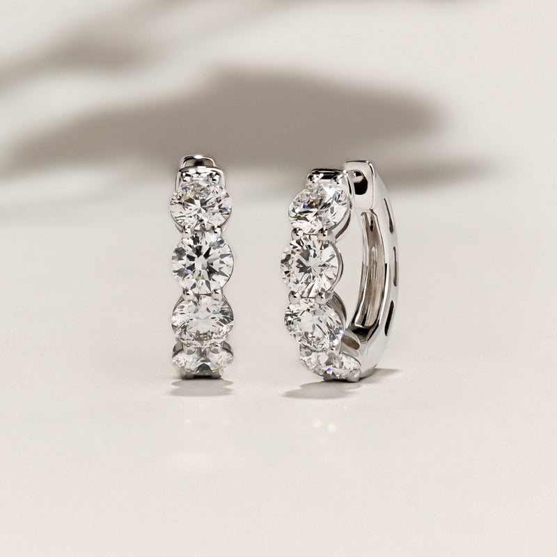 White Gold Round Diamond Huggie Earrings (2ctw)