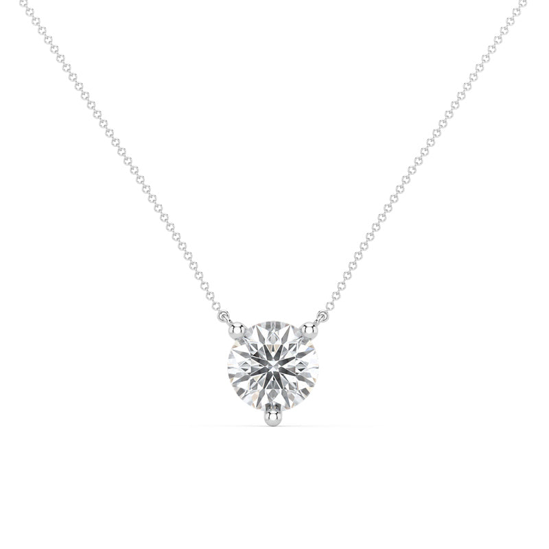 White Gold Three Prong 1ct Lab Grown Diamond Solitaire Stationary Pendant