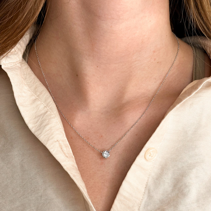 White Gold Three Prong 1ct Lab Grown Diamond Solitaire Stationary Pendant